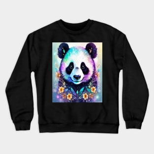 Fantasy, Watercolor, Panda Bear With Flowers and Butterflies Crewneck Sweatshirt